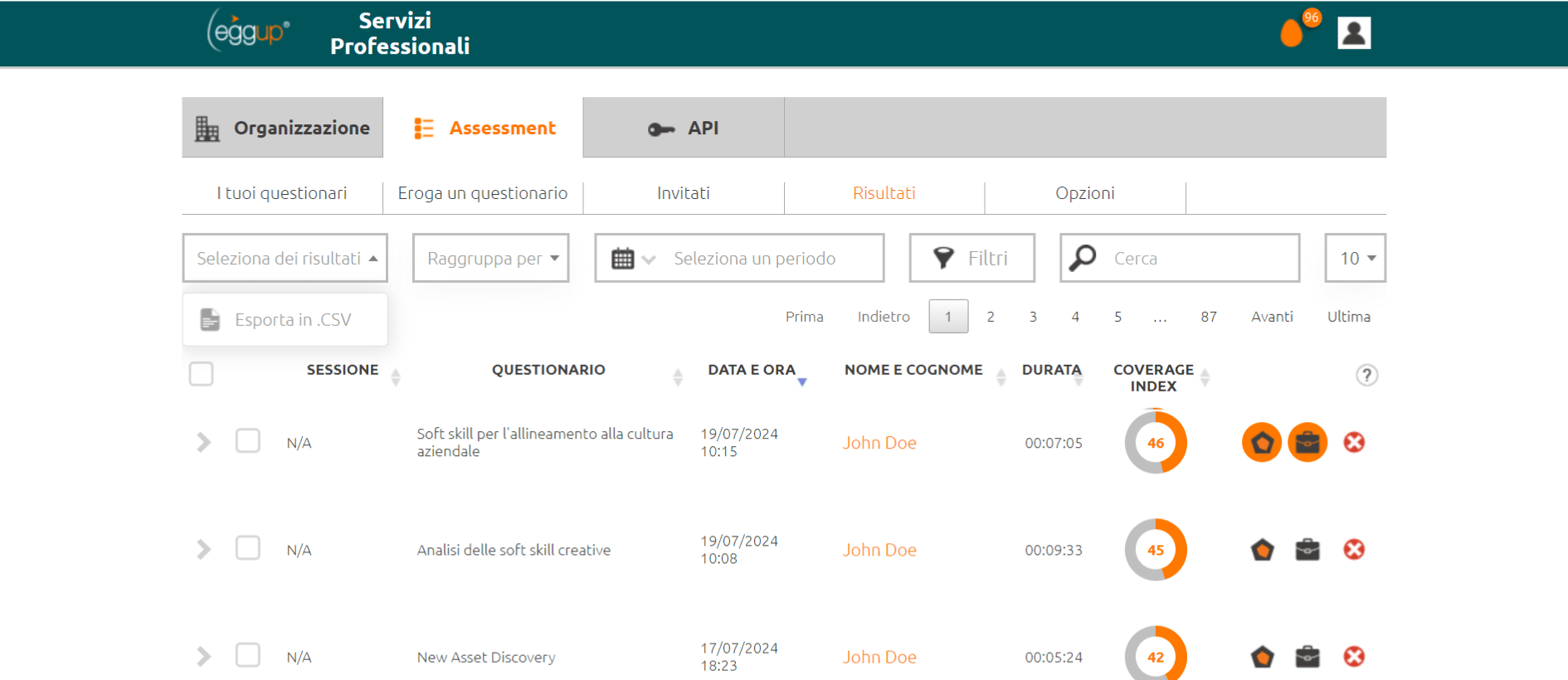 esporta in formato csv